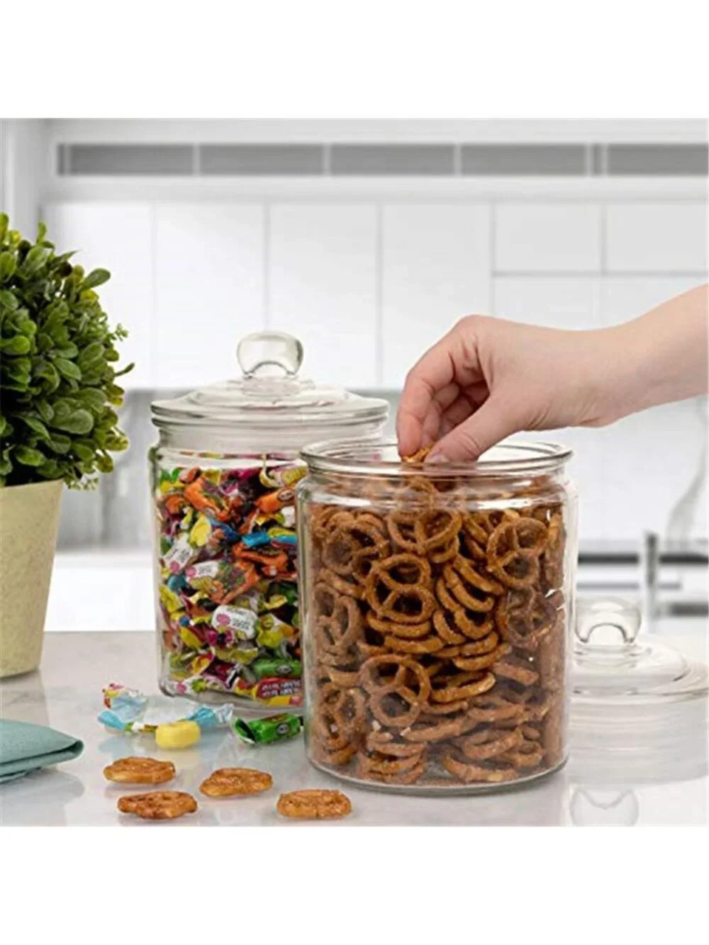 Set of 2 Glass Jar with Lid (2 Liter) | Airtight Glass Storage Cookie Jar